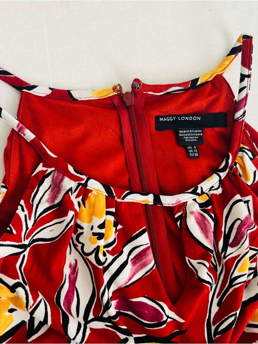 Maggy London Women’s Wide Leg Jumpsuit Red Floral Hippie Boho Romper Size 8 NEW - Picture 5 of 13